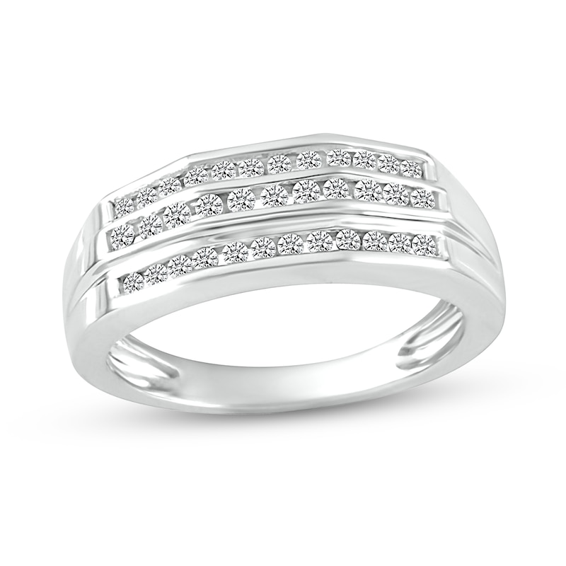 Main Image 1 of Men's 1/2 CT. T.W. Diamond Triple Row Band in 10K White Gold