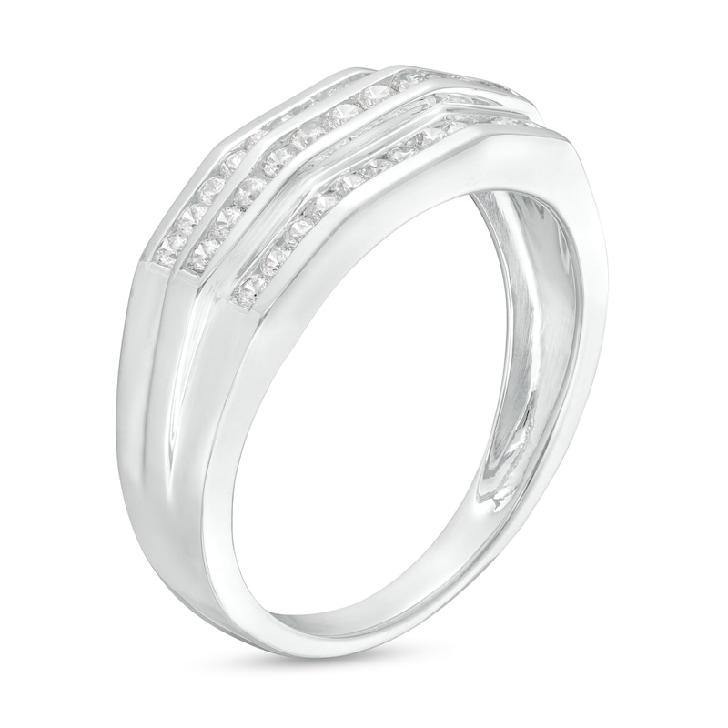 Main Image 3 of Men's 1/2 CT. T.W. Diamond Triple Row Band in 10K White Gold