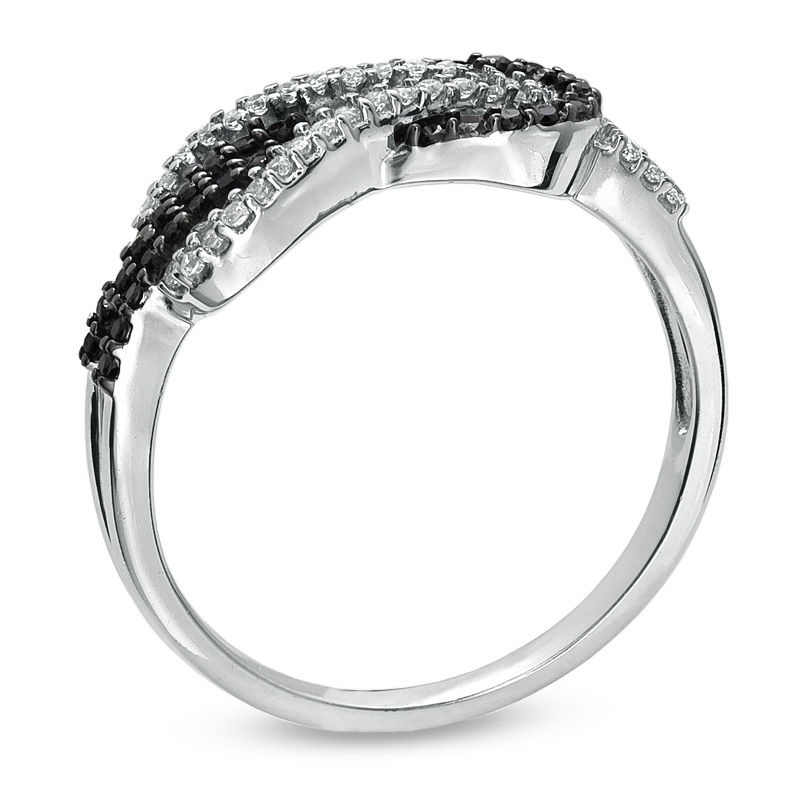 Main Image 2 of 1/4 CT. T.W. Enhanced Black and White Diamond Infinity Ring in 10K White Gold