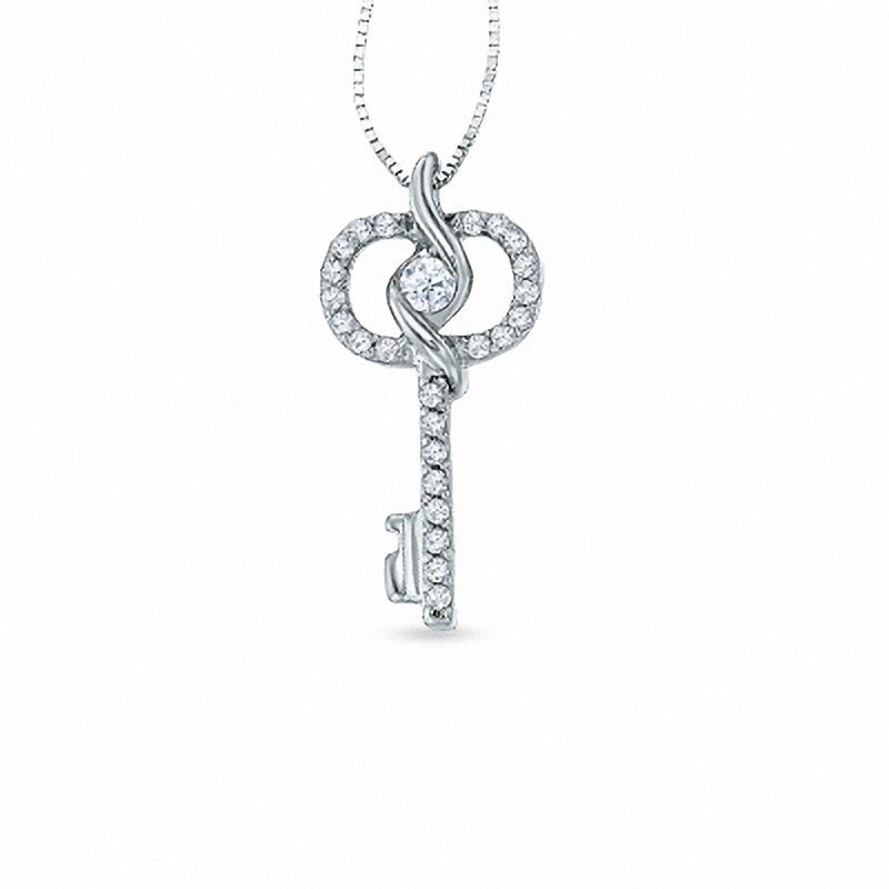 Main Image 1 of Sirena™ 1/4 CT. T.W. Diamond Key Pendant in 14K White Gold