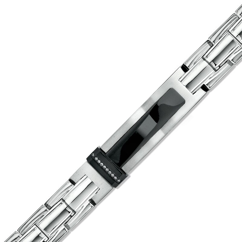 Main Image 1 of Diamond Accent ID Bracelet in Two-Tone Stainless Steel - 8.5"