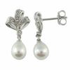 5.5 - 6.0mm Cultured Freshwater Pearl and Lab-Created White Sapphire Bow Earrings in Sterling Silver
