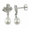 Thumbnail Image 0 of 5.5 - 6.0mm Cultured Freshwater Pearl and Lab-Created White Sapphire Bow Earrings in Sterling Silver