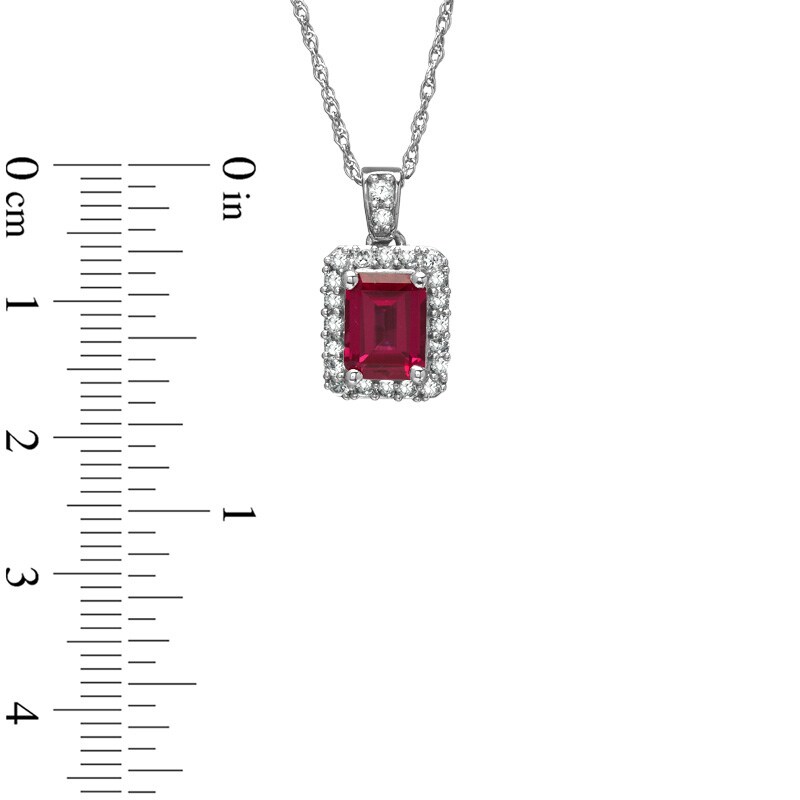 Main Image 2 of Emerald-Cut Lab-Created Ruby and White Sapphire Frame Pendant in Sterling Silver