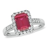 Thumbnail Image 1 of Emerald-Cut Lab-Created Ruby and White Sapphire Ring in Sterling Silver