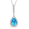 Thumbnail Image 1 of Pear-Shaped Swiss Blue Topaz and Lab-Created White Sapphire Frame Drop Pendant in Sterling Silver