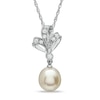 Thumbnail Image 1 of 7.5-8.0mm Freshwater Cultured Pearl and Lab-Created White Sapphire Bow Pendant in Sterling Silver