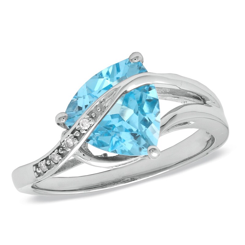 9.0mm Trillion-Cut Swiss Blue Topaz and Diamond Accent Ring in Sterling Silver