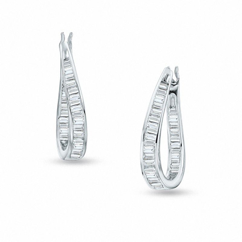 1/2 CT. T.W. Baguette Diamond Inside-Out Hoop Earrings in 14K White Gold