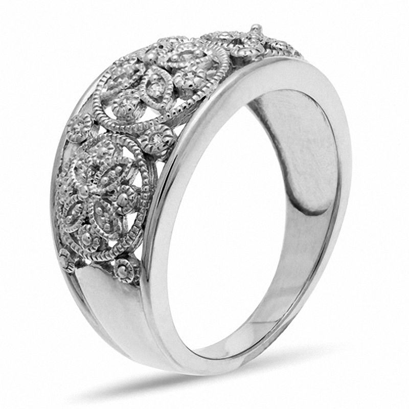 Main Image 2 of 1/10 CT. T.W. Diamond Filigree Band in Sterling Silver