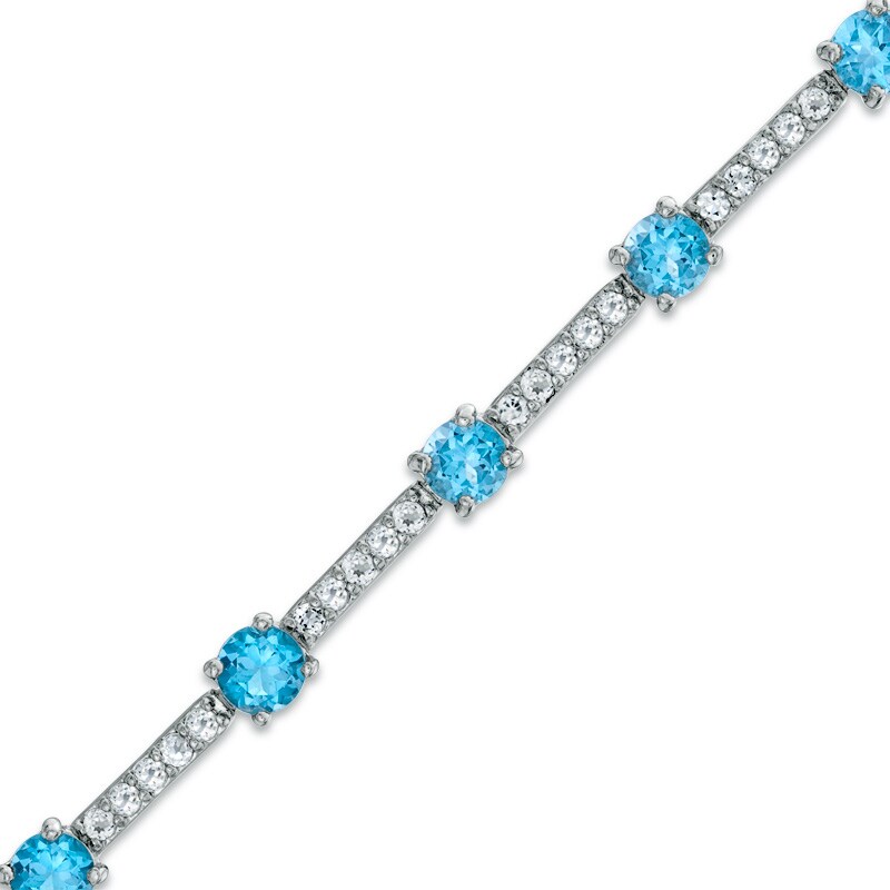 Main Image 1 of Swiss Blue Topaz and White Topaz Bracelet in Sterling Silver - 7.25"