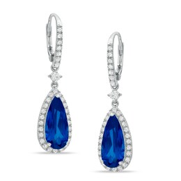 Pear-Shaped Lab-Created Blue and White Sapphire Drop Earrings in Sterling Silver