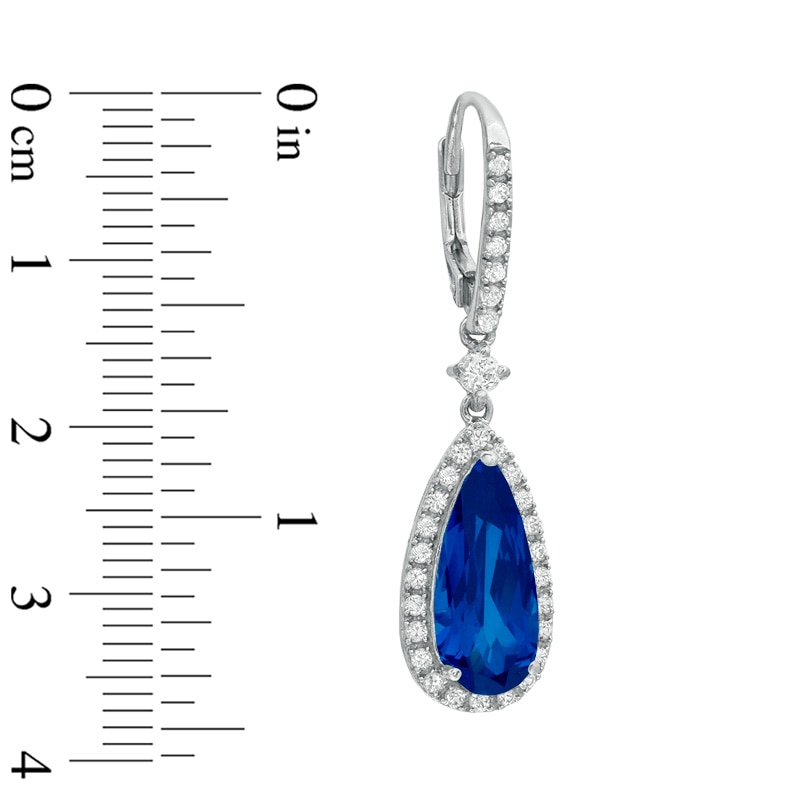 Main Image 2 of Pear-Shaped Lab-Created Blue and White Sapphire Drop Earrings in Sterling Silver