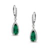 Thumbnail Image 0 of Pear-Shaped Lab-Created Emerald and White Sapphire Drop Earrings in Sterling Silver