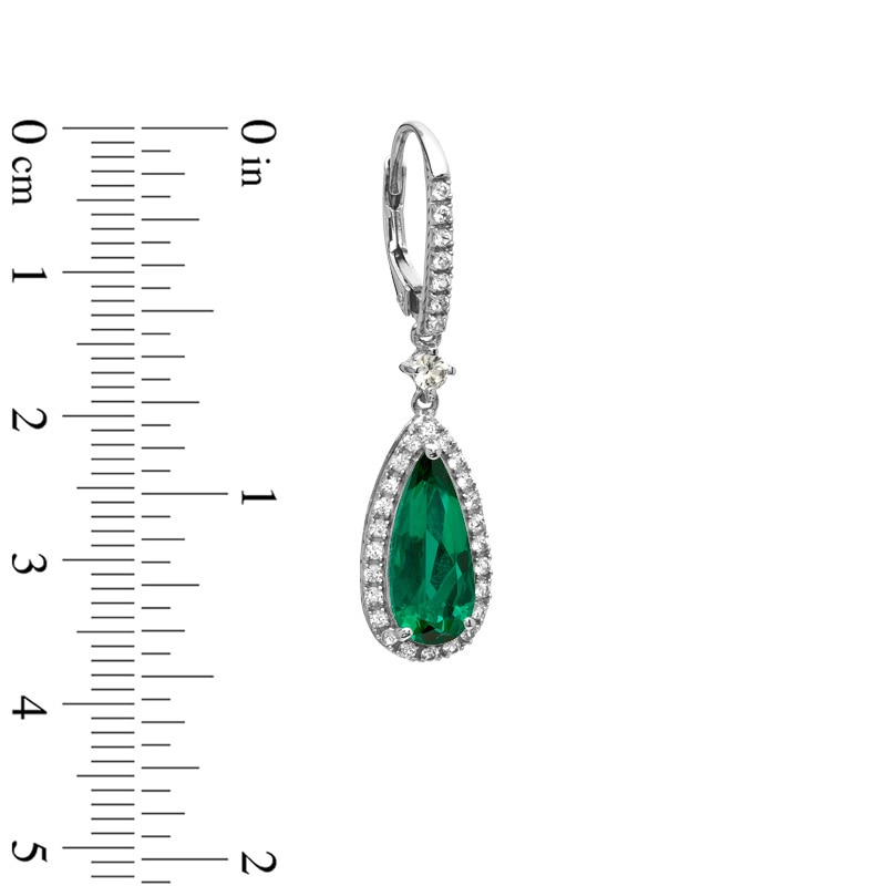 Pear-Shaped Lab-Created Emerald and White Sapphire Drop Earrings in Sterling Silver