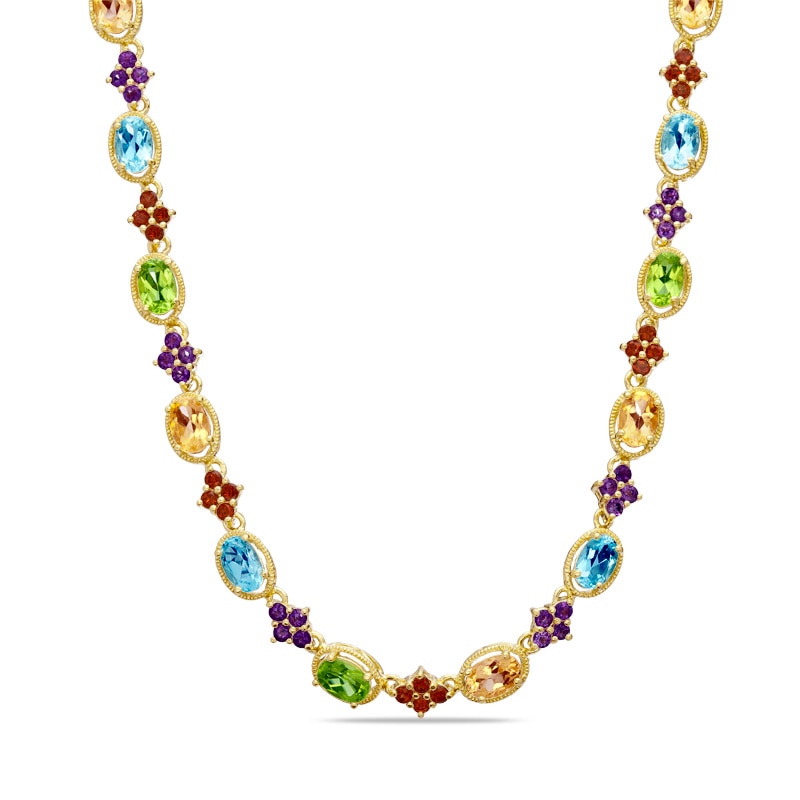 Main Image 1 of Multi Semi-Precious Gemstone Necklace in Sterling Silver with 14K Gold Plate