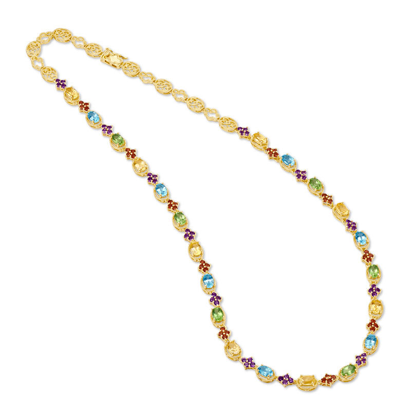 Main Image 2 of Multi Semi-Precious Gemstone Necklace in Sterling Silver with 14K Gold Plate