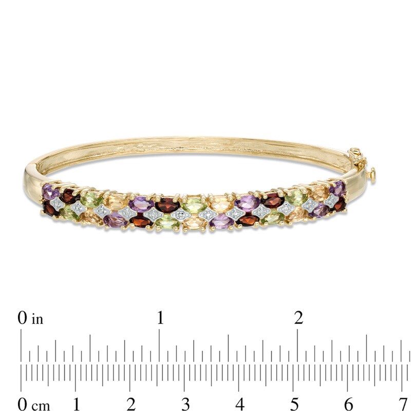 Multi Semi-Precious Gemstone and Diamond Accent Bangle in Sterling Silver with 14K Gold Plate - 7.25"