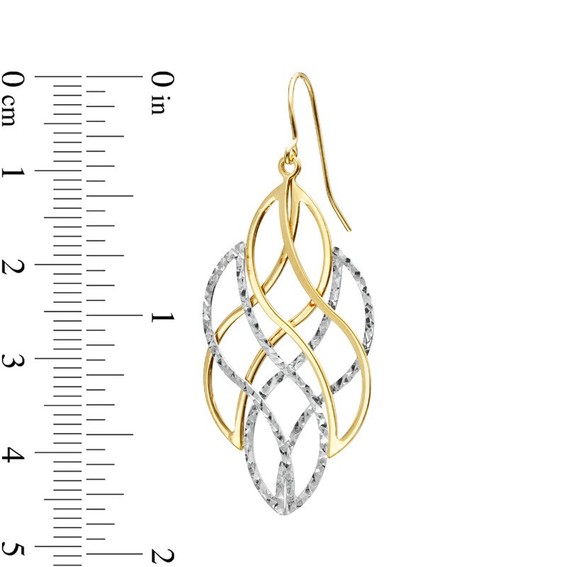 Main Image 2 of Two-Tone Diamond-Cut Swirl Drop Earrings 14K Gold and Sterling Silver