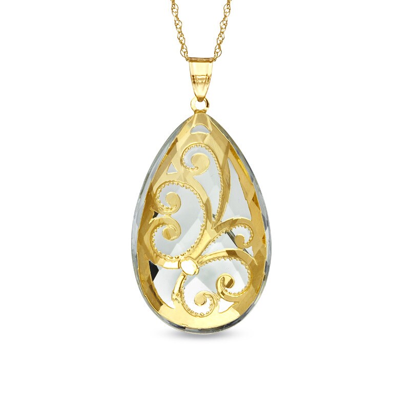 Main Image 1 of Pear-Shaped Crystal Scroll Pendant in 10K Gold