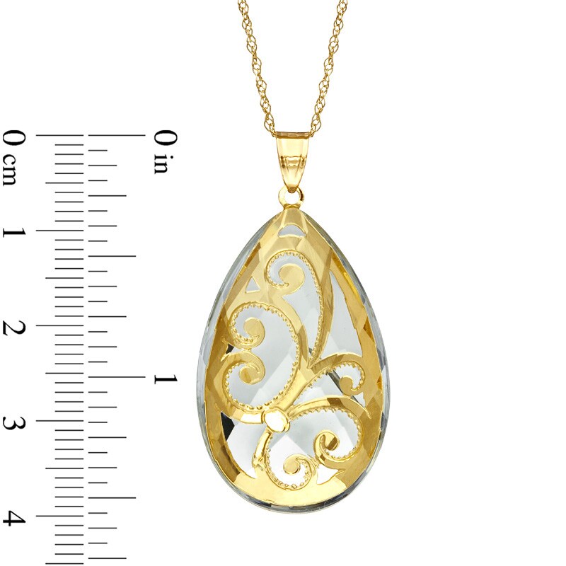 Main Image 2 of Pear-Shaped Crystal Scroll Pendant in 10K Gold