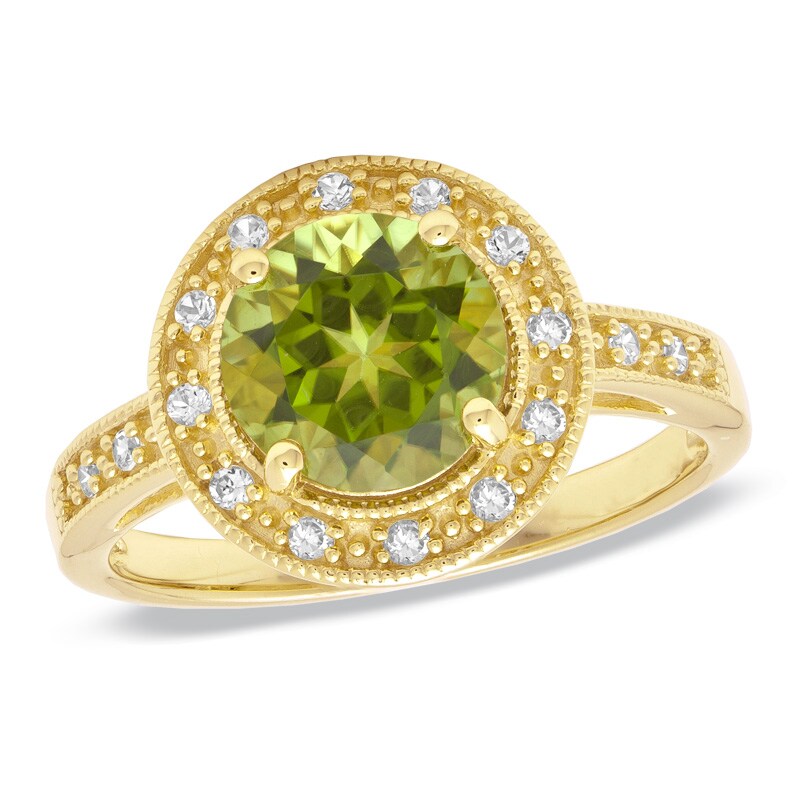 Peridot and Lab-Created White Sapphire Ring in Sterling Silver with 14K Gold Plate - Size 7