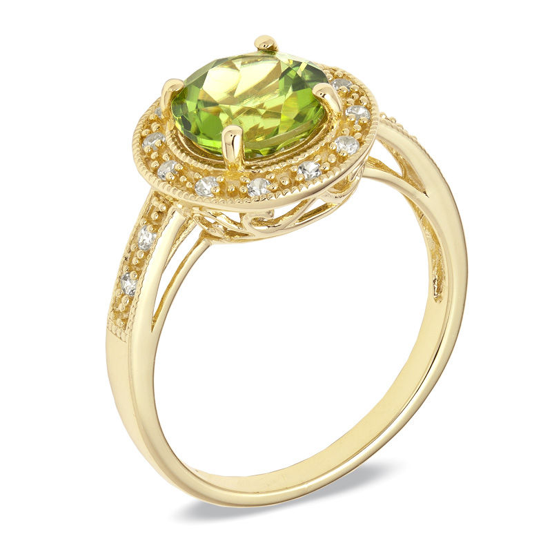 Peridot and Lab-Created White Sapphire Ring in Sterling Silver with 14K Gold Plate - Size 7