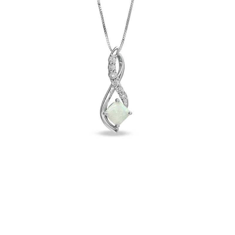 Main Image 1 of 7.0mm Cushion-Cut Lab-Created Opal and Diamond Accent Pendant in Sterling Silver