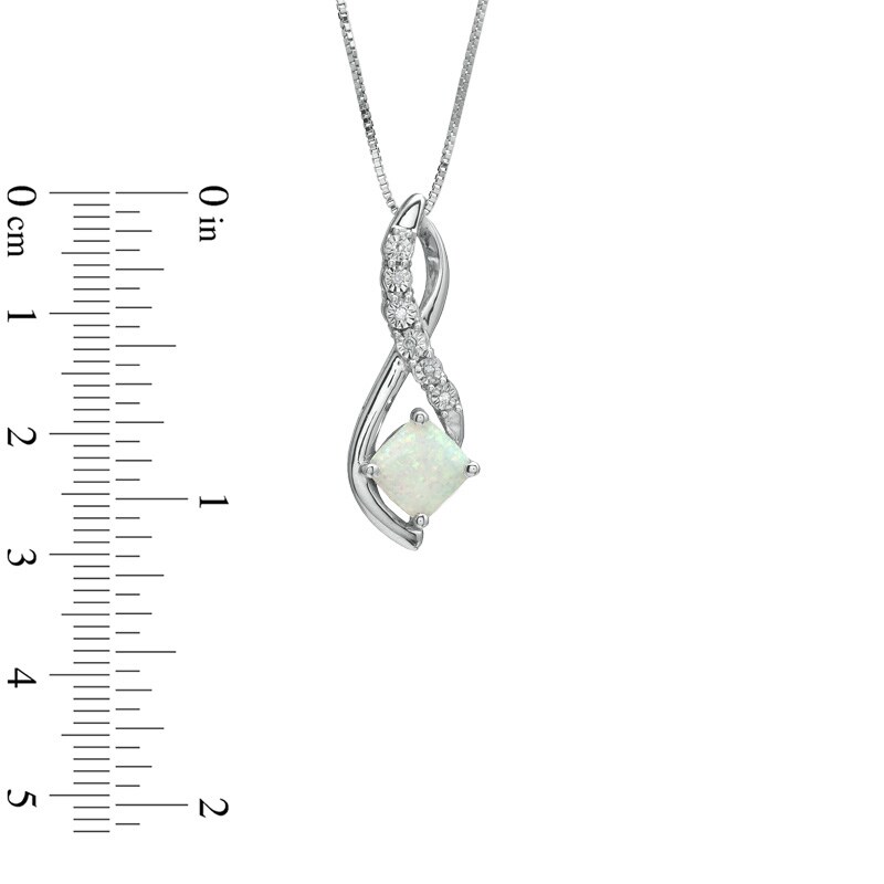 Main Image 2 of 7.0mm Cushion-Cut Lab-Created Opal and Diamond Accent Pendant in Sterling Silver