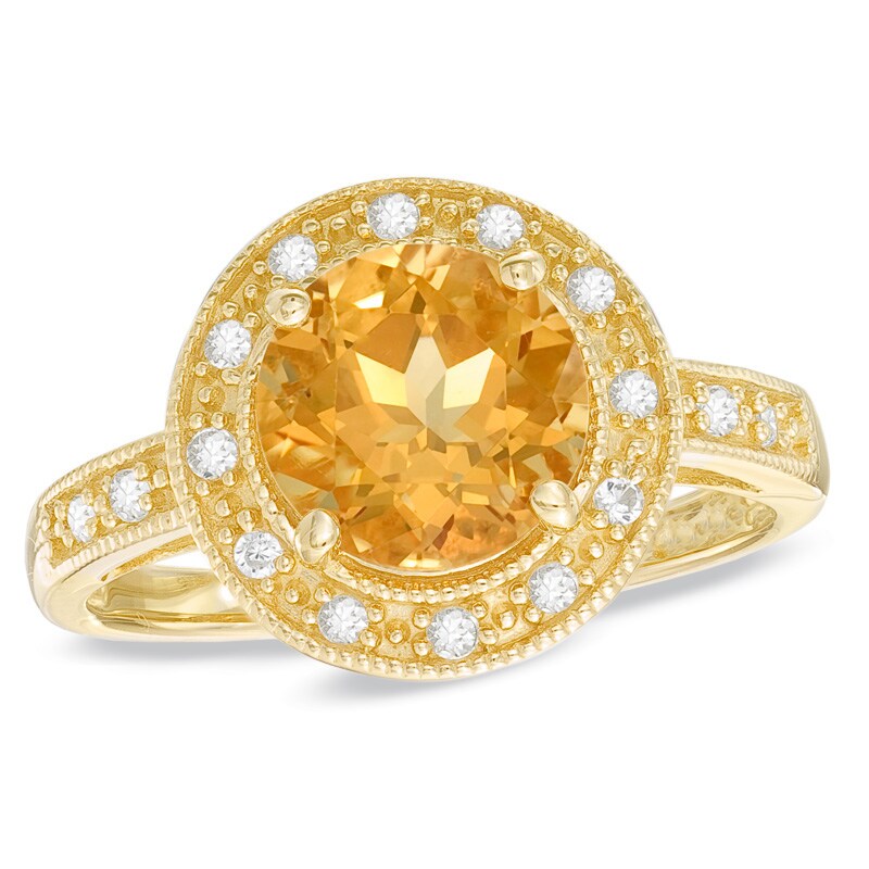 Main Image 1 of Citrine and Lab-Created White Sapphire Frame Ring  in Sterling Silver with 14K Gold Plate - Size 7