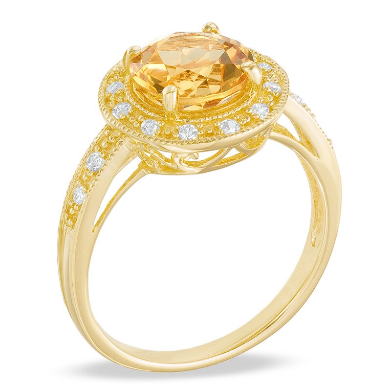 Main Image 2 of Citrine and Lab-Created White Sapphire Frame Ring  in Sterling Silver with 14K Gold Plate - Size 7
