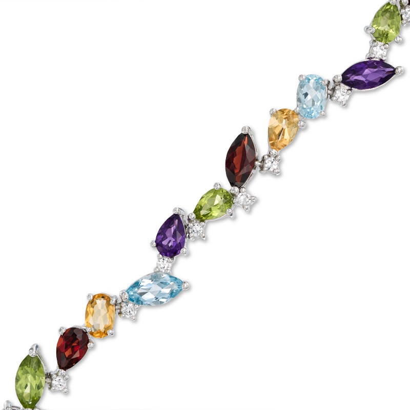 Main Image 1 of Multi-Gemstone and Lab-Created White Sapphire Bracelet in Sterling Silver - 7.25"