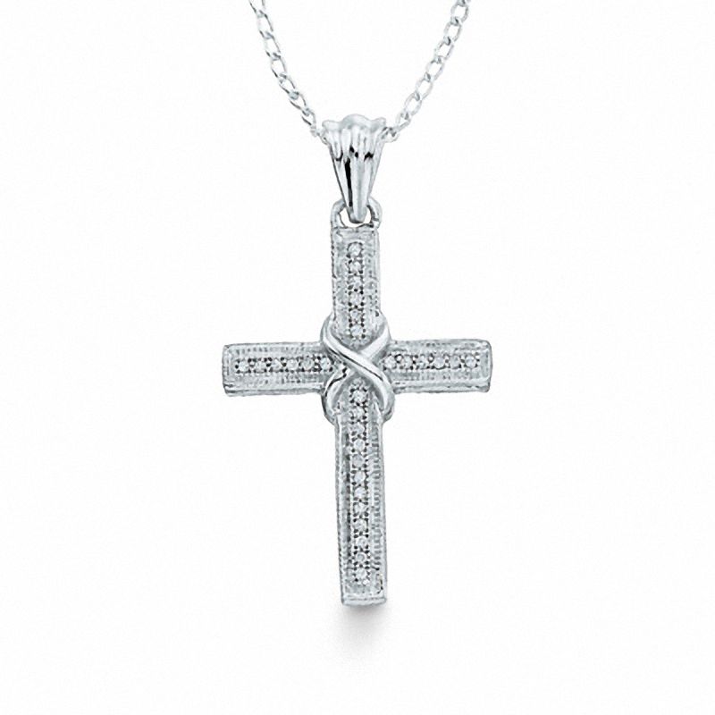 Main Image 1 of 1/15 CT. T.W. Diamond "X" Cross Pendant in Sterling Silver