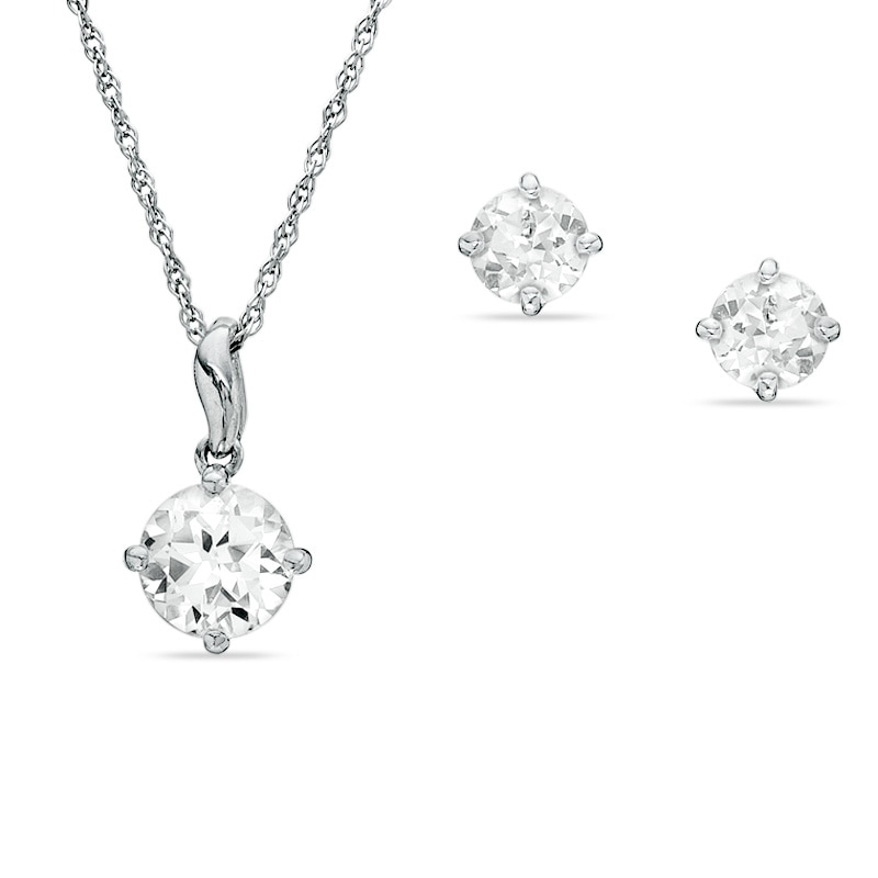Main Image 1 of Lab-Created White Sapphire Pendant and Earrings Set in Sterling Silver