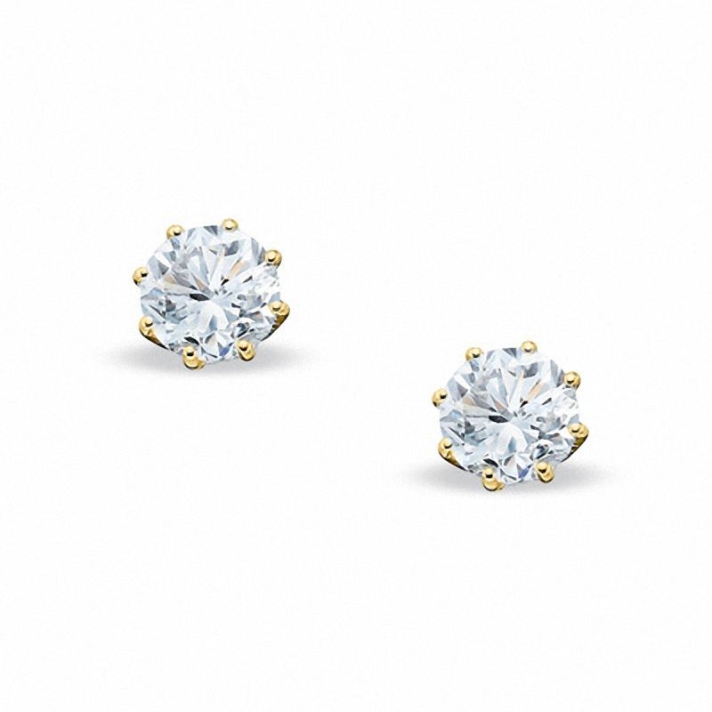7.0mm Lab-Created White Sapphire Stud Earrings in Sterling Silver with Gold Plate