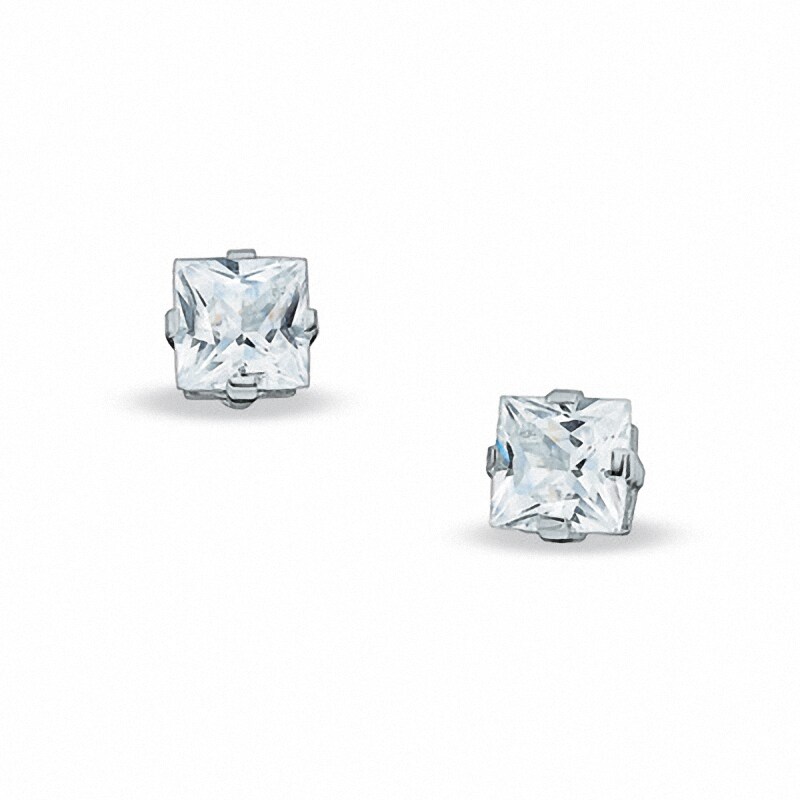 Main Image 1 of 7.0mm Princess-Cut Lab-Created White Sapphire Stud Earrings in Sterling Silver