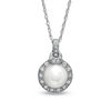 Thumbnail Image 0 of 7.5 - 8.0mm Cultured Freshwater Pearl and White Topaz Pendant in Sterling Silver with Diamond Accents