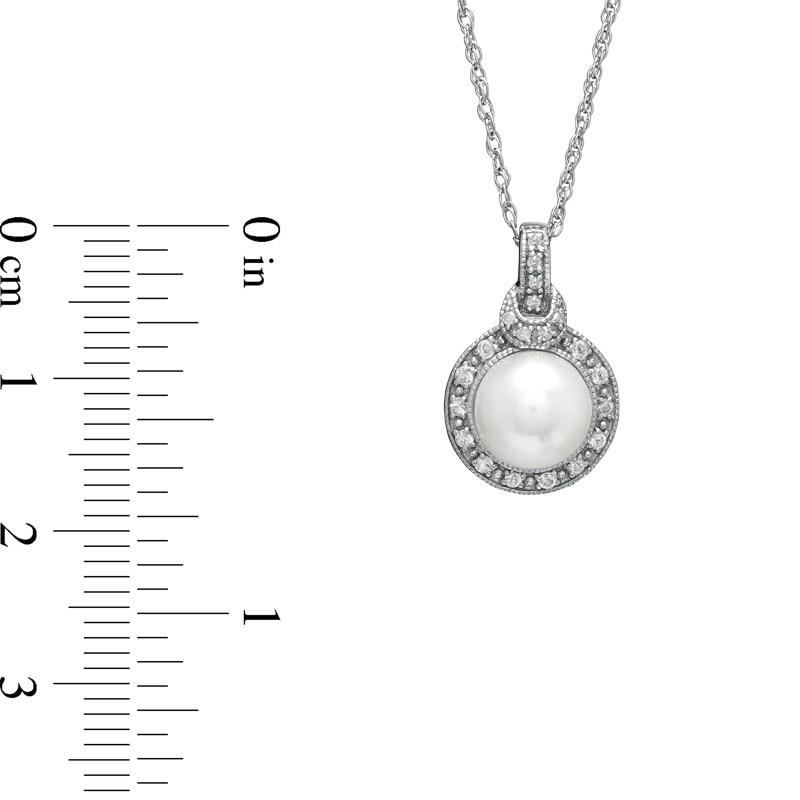 7.5 - 8.0mm Cultured Freshwater Pearl and White Topaz Pendant in Sterling Silver with Diamond Accents