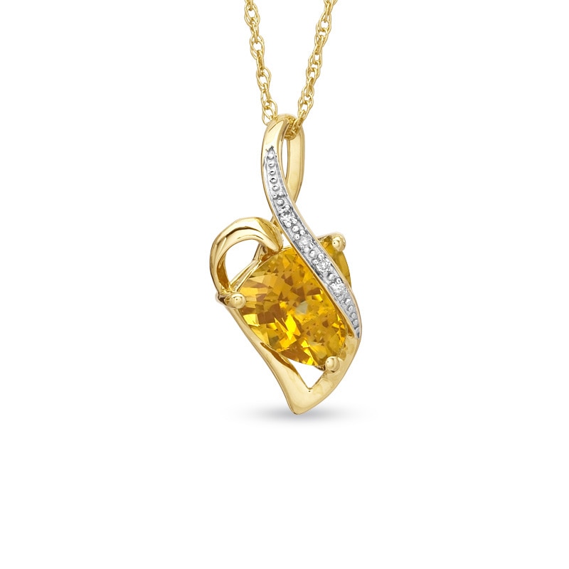 Main Image 1 of 9.0mm Trillion-Cut Citrine and Diamond Accent Drop Pendant in Sterling Silver with 14K Gold Plate