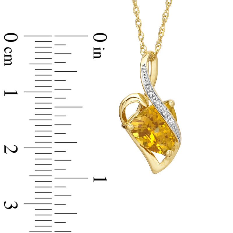 Main Image 2 of 9.0mm Trillion-Cut Citrine and Diamond Accent Drop Pendant in Sterling Silver with 14K Gold Plate