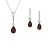 Thumbnail Image 0 of Pear-Shaped Garnet and Diamond Accent Drop Pendant and Earrings Set in Sterling Silver