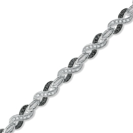 1/3 CT. T.W. Enhanced Black and White Diamond "X" Bracelet in Sterling Silver