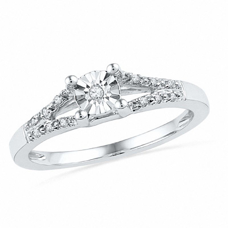 1/20 CT. T.W. Diamond "V" Split Shank Promise Ring in 10K White Gold