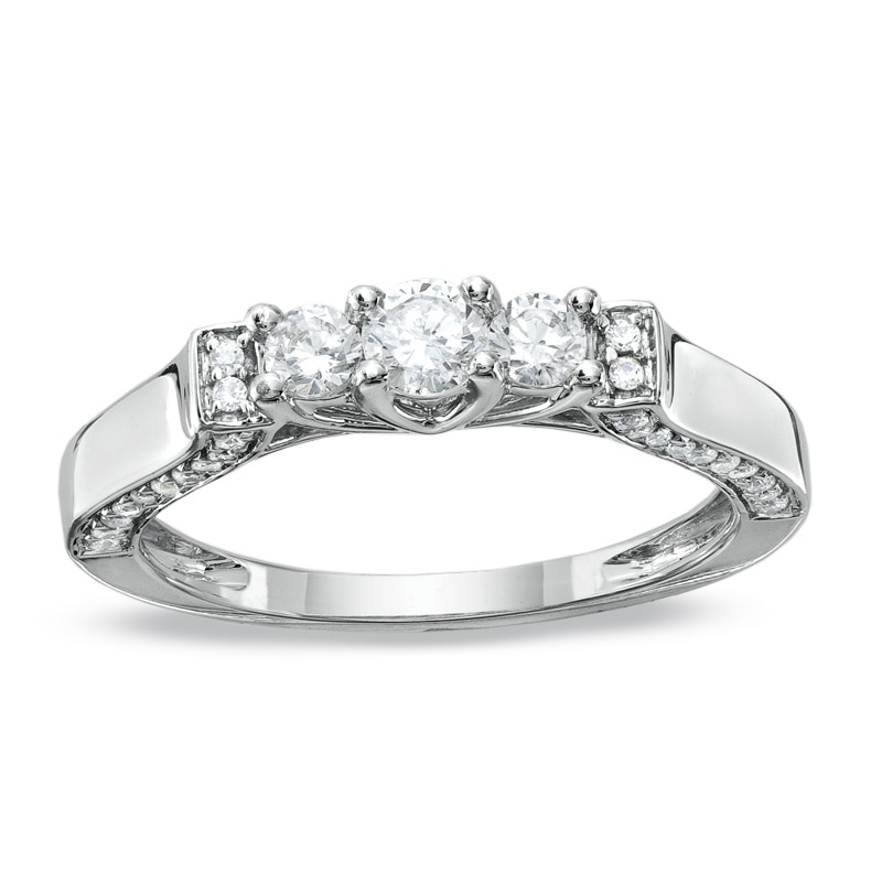 1/2 CT. T.W. Diamond Three Stone Band in 10K White Gold