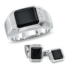 Thumbnail Image 1 of Octagonal Onyx and Diamond Accent Ring and Cuff Links Set in Sterling Silver
