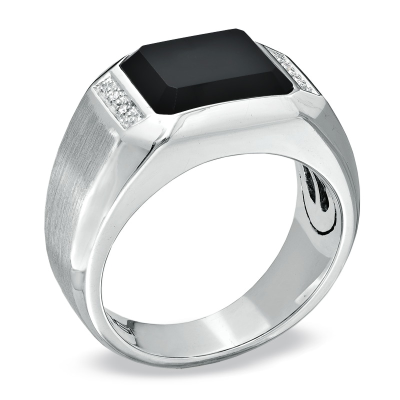 Main Image 2 of Octagonal Onyx and Diamond Accent Ring and Cuff Links Set in Sterling Silver