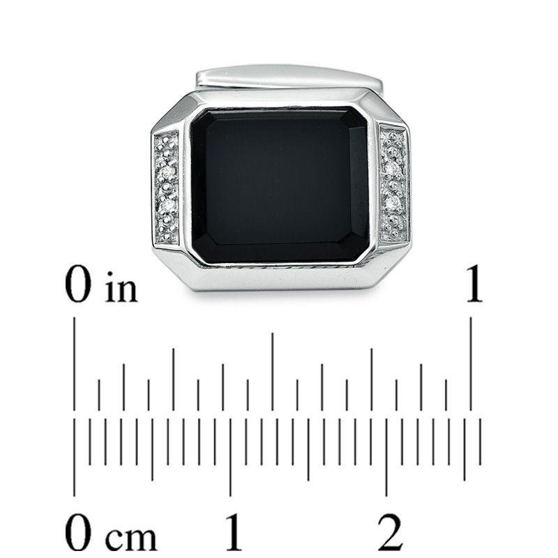 Main Image 4 of Octagonal Onyx and Diamond Accent Ring and Cuff Links Set in Sterling Silver