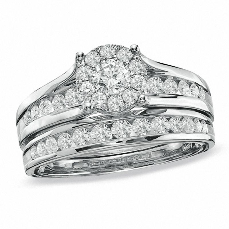 1 CT. T.W. Diamond Frame Bridal Set in 14K White Gold