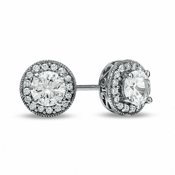 5.0mm Lab-Created White Sapphire Vintage-Style Frame Stud Earrings in ...