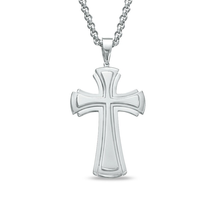 Main Image 1 of Men's Stacked Cross Pendant in Stainless Steel - 24"